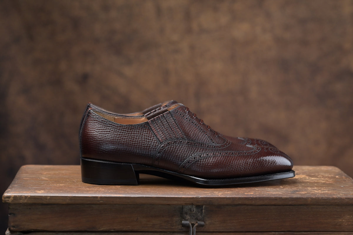 [MTO] GEOFFREY Lazyman Oxford Dark Brown Hatch Grain