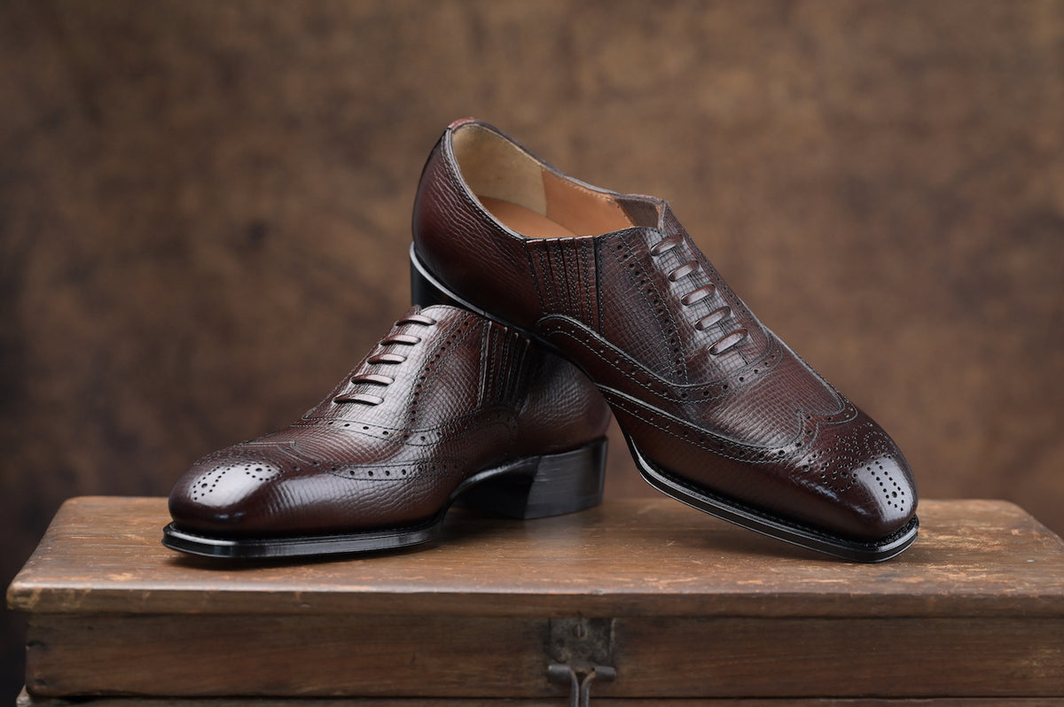 [MTO] GEOFFREY Lazyman Oxford Dark Brown Hatch Grain